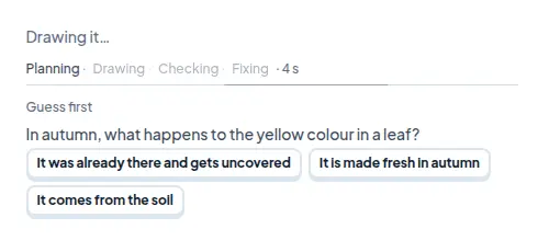 A guess-first question about autumn leaves with three answers to pick from